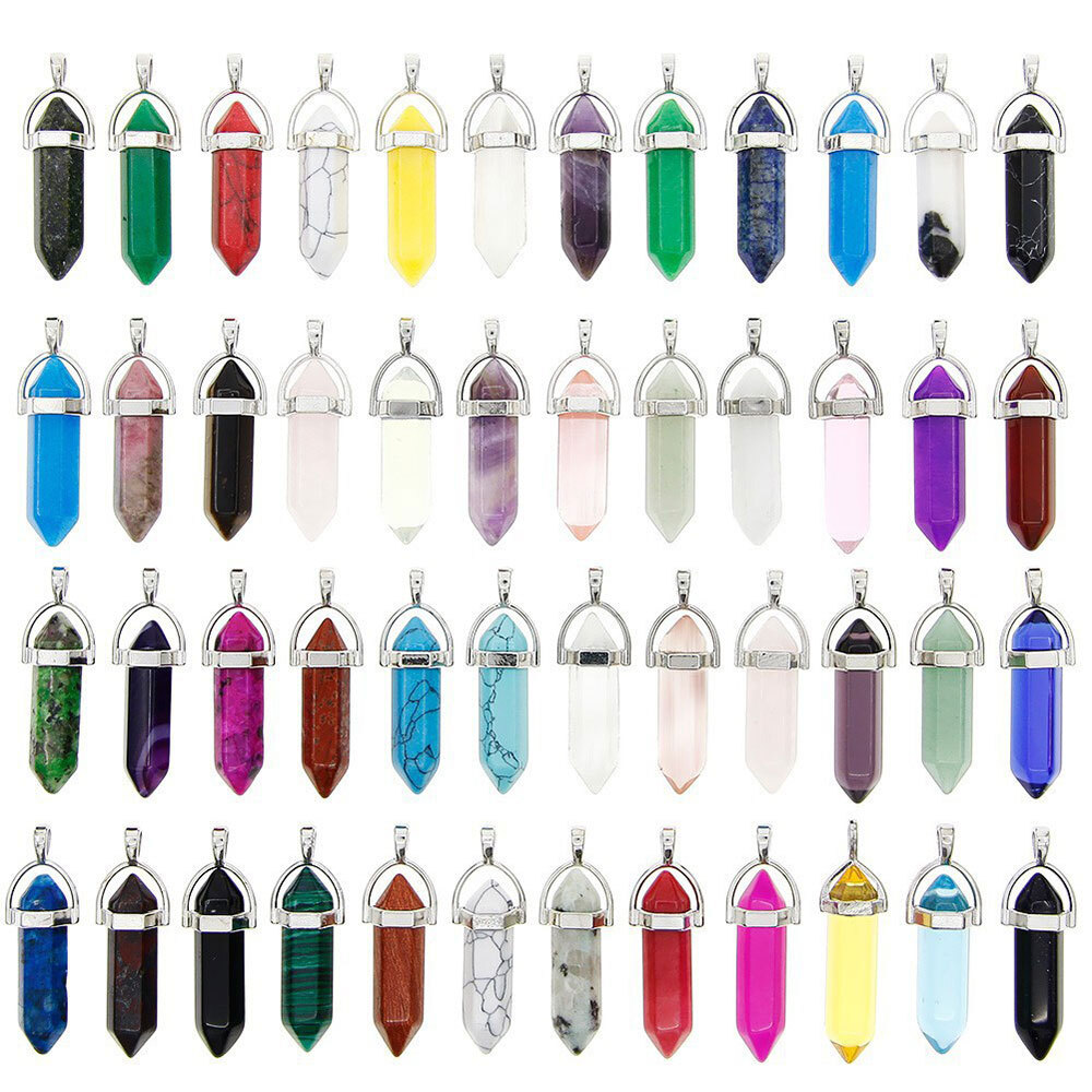 Hexagonal 48X Reiki Point Crystal Stone Natural Quartz Necklace Jewelry Pendant