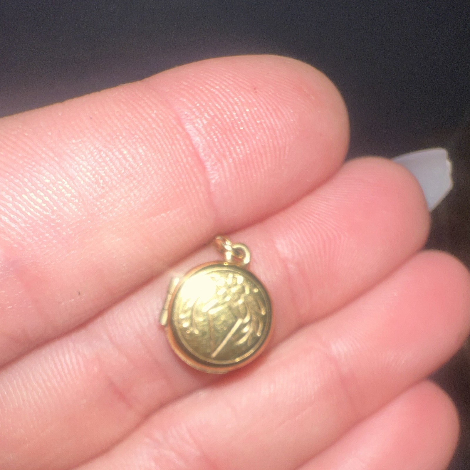 Gold Tone Round Floral Locket Pendant Cable Chain Necklace, Lobster Clasp