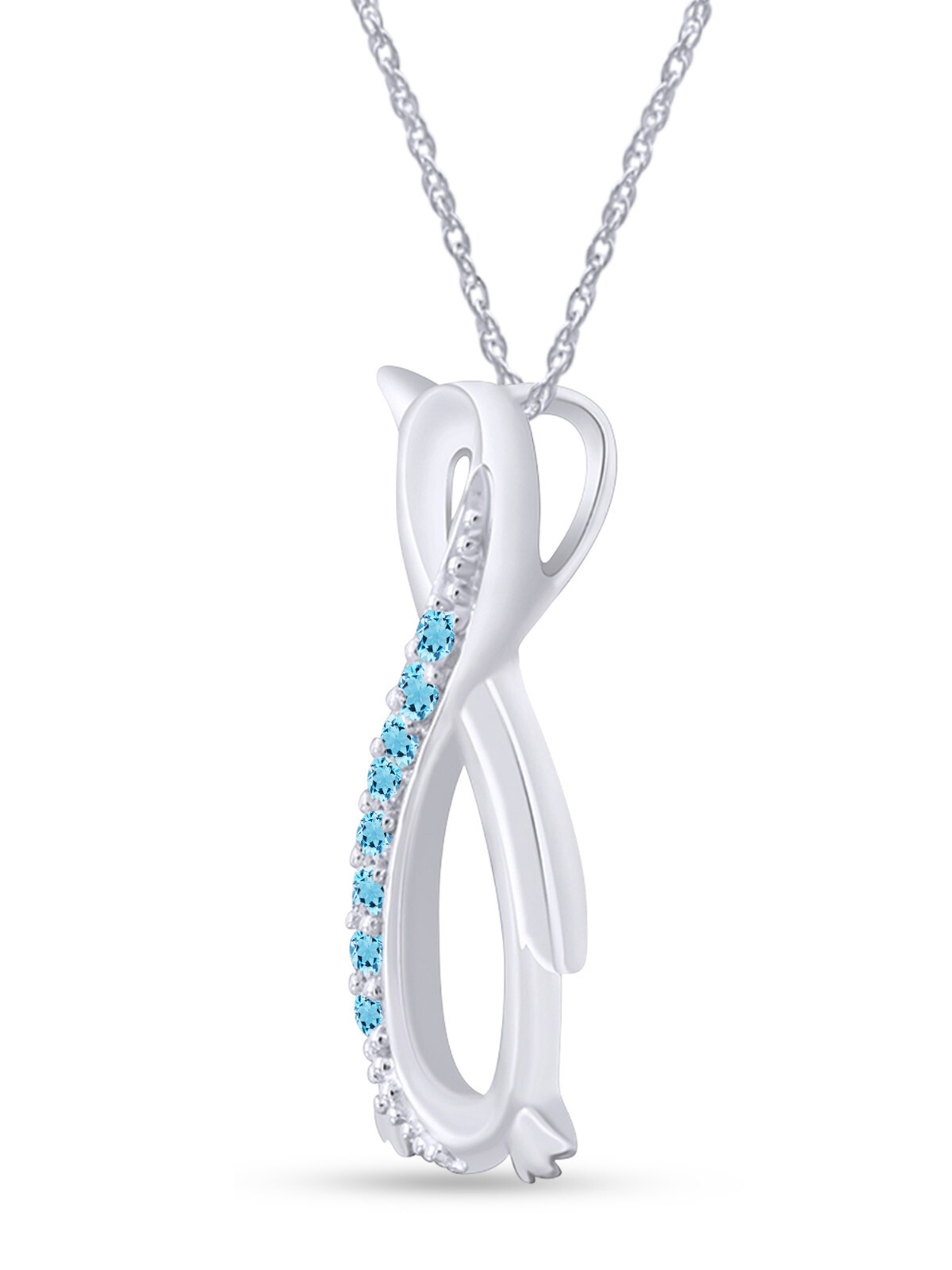 Penguin Infinity Pendant Necklace Simulated Birthstone 14K White Gold Plated