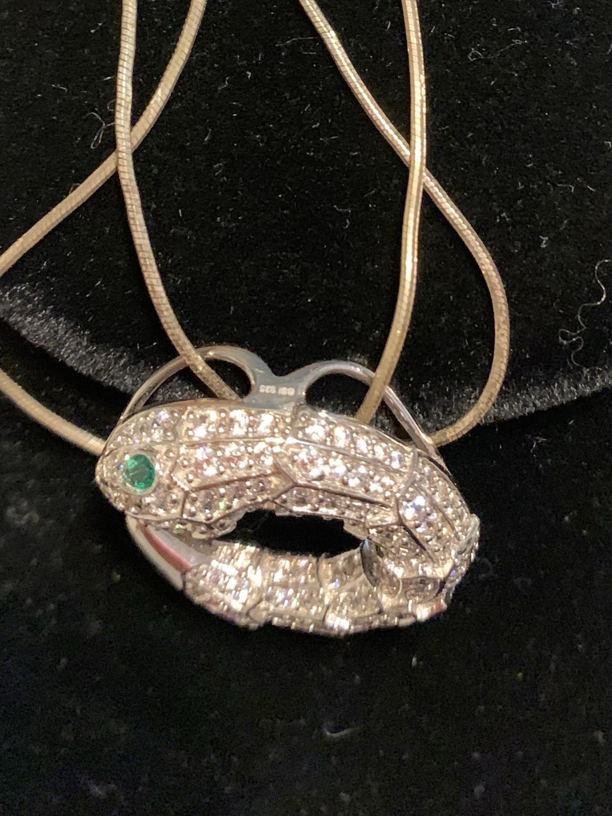 Sterling Silver CZ Snake Pendant Signed BSI , Necklace 19” 8.0 Gm