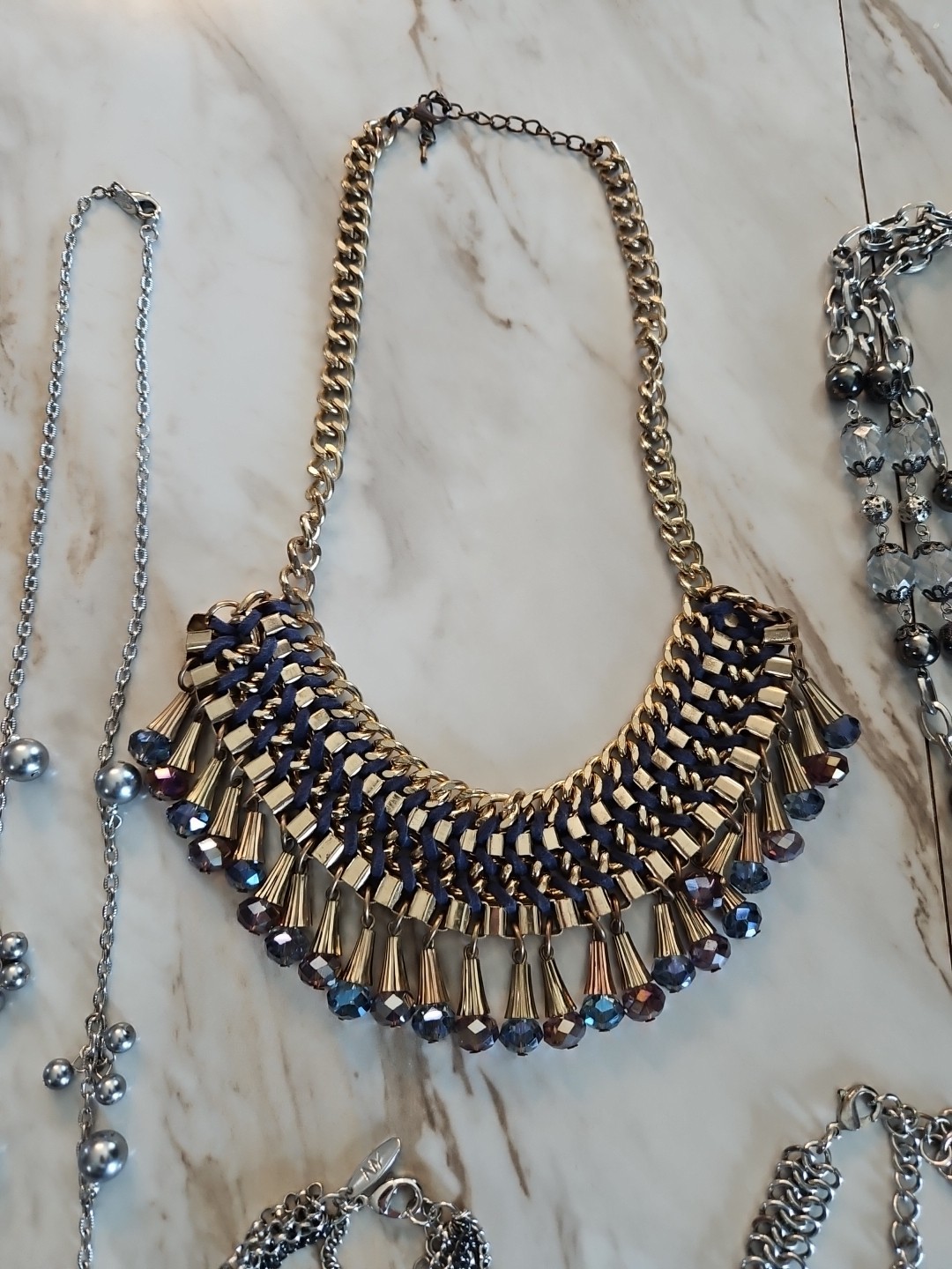 18pc Costume Necklace Lot Faux Pearls Beaded Chunky Statement Resale Branded