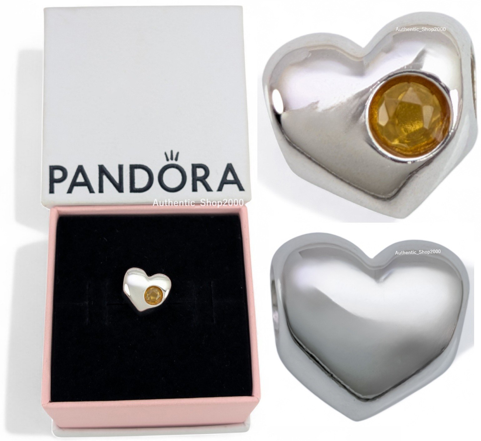 NEW 100% Authentic PANDORA 925 Ale Engravable Honey Stone Heart Charm 794161C11