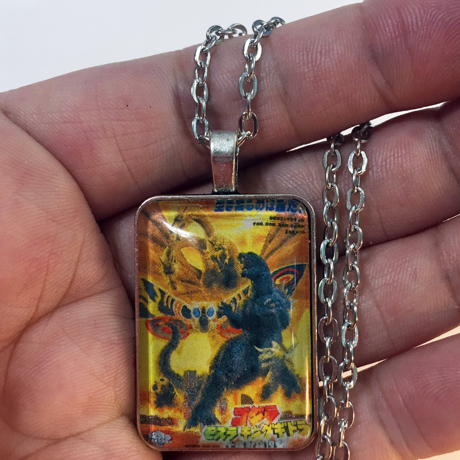 Godzilla Mothra King Ghidorah Movie Poster Pendant Key Ring or Necklace Jewelry