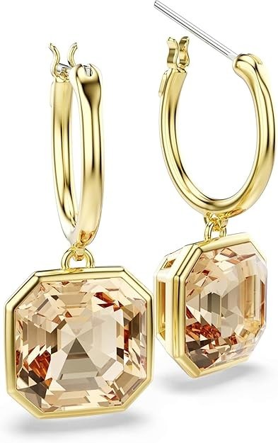 Swarovski Millenia Drop Earrings Square cut Gold Tone Finish Caramel 5731148 NEW