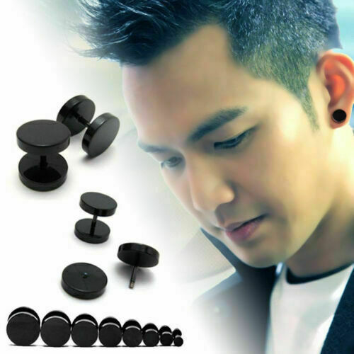 1Pair Stainless Steel Stud Earrings Faux Gauges Ear Tunnel Earring for Men Women