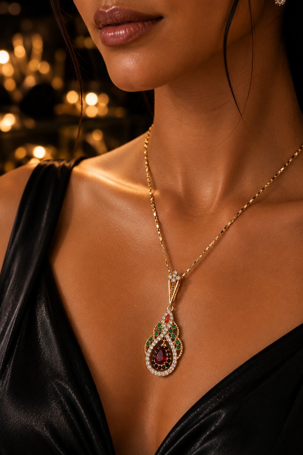 Womens Teardrop CZ Pendant Necklace Vintage Style Fashion Jewelry 18″ To 20″