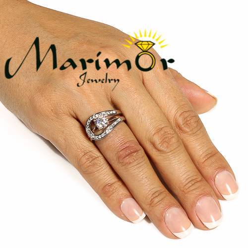 1Ct Round Cut Two Toned Stainless Steel 2 Piece Wedding Ring Set Women’s Sz 5-10