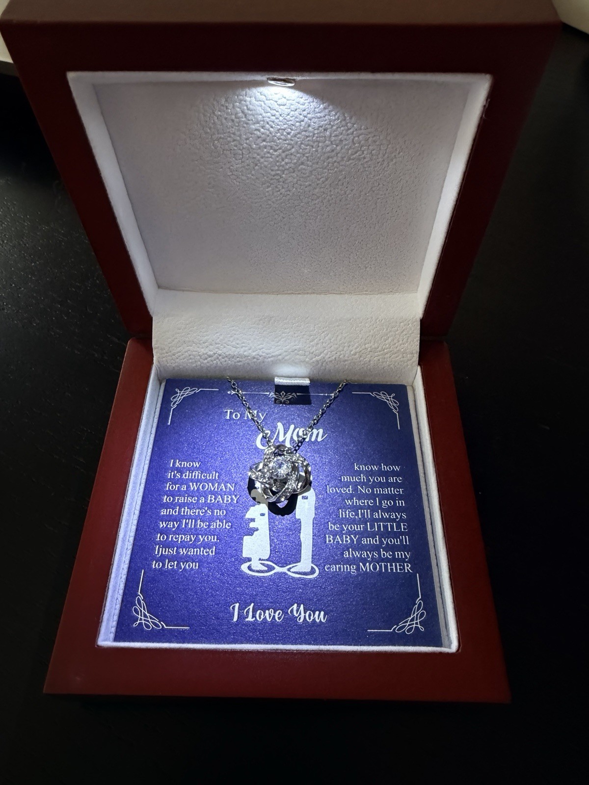 【Mother’s Day】 Pendent Necklace with message card and luxury wooden LED box