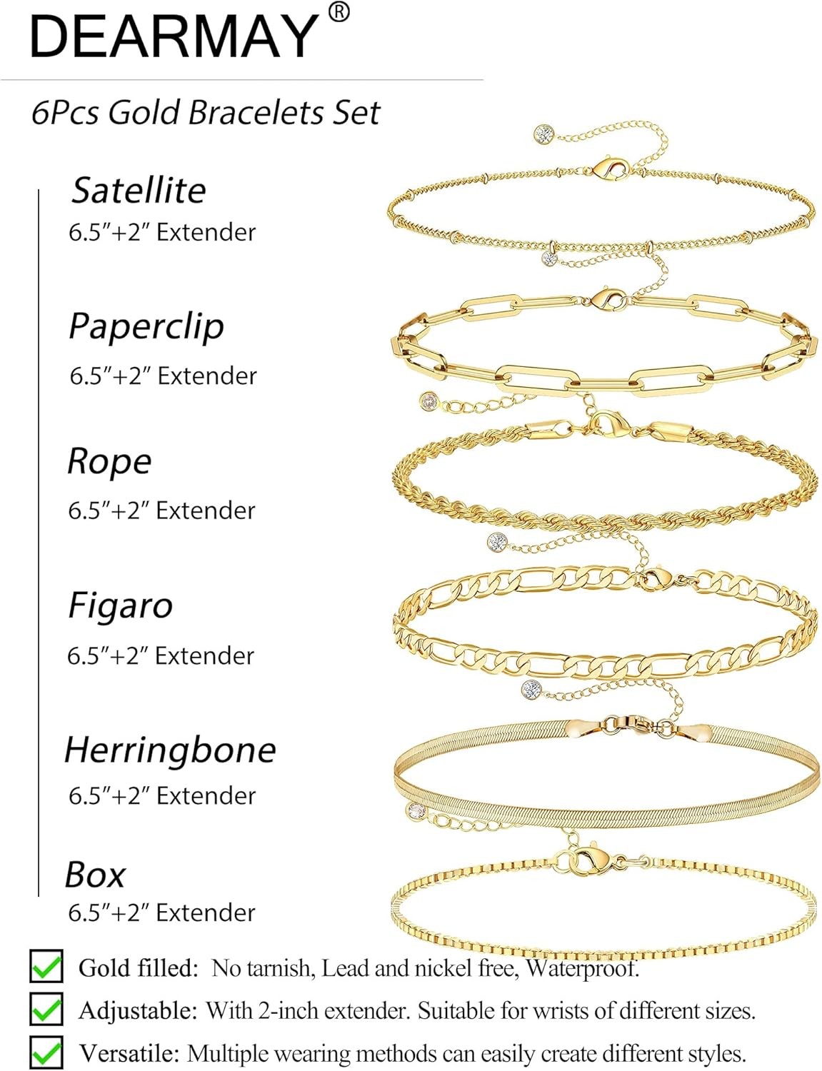 Gold Bracelets for Women Waterproof, 14K Real Gold Jewelry Sets Trendy Thin Dain
