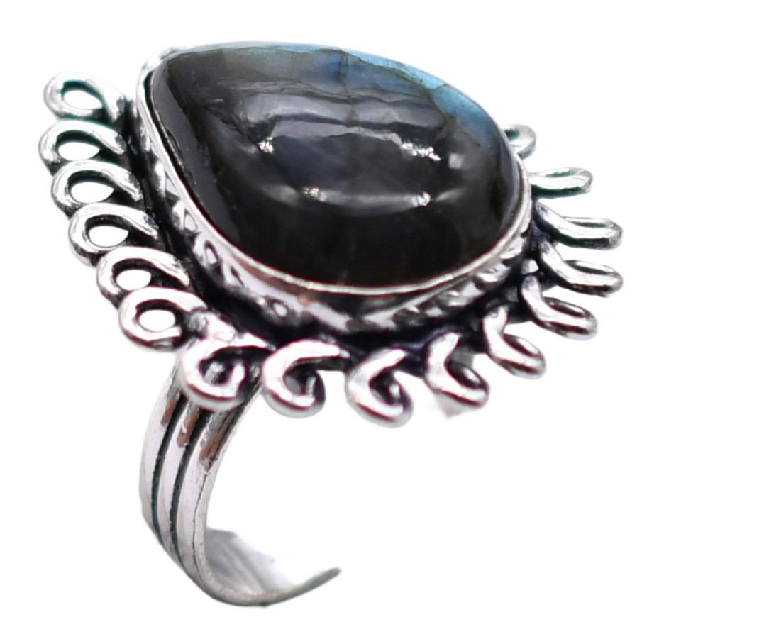 Labradorite Natural Gemstone Antique Silver Plated Ring US Size-5.5 R 5167