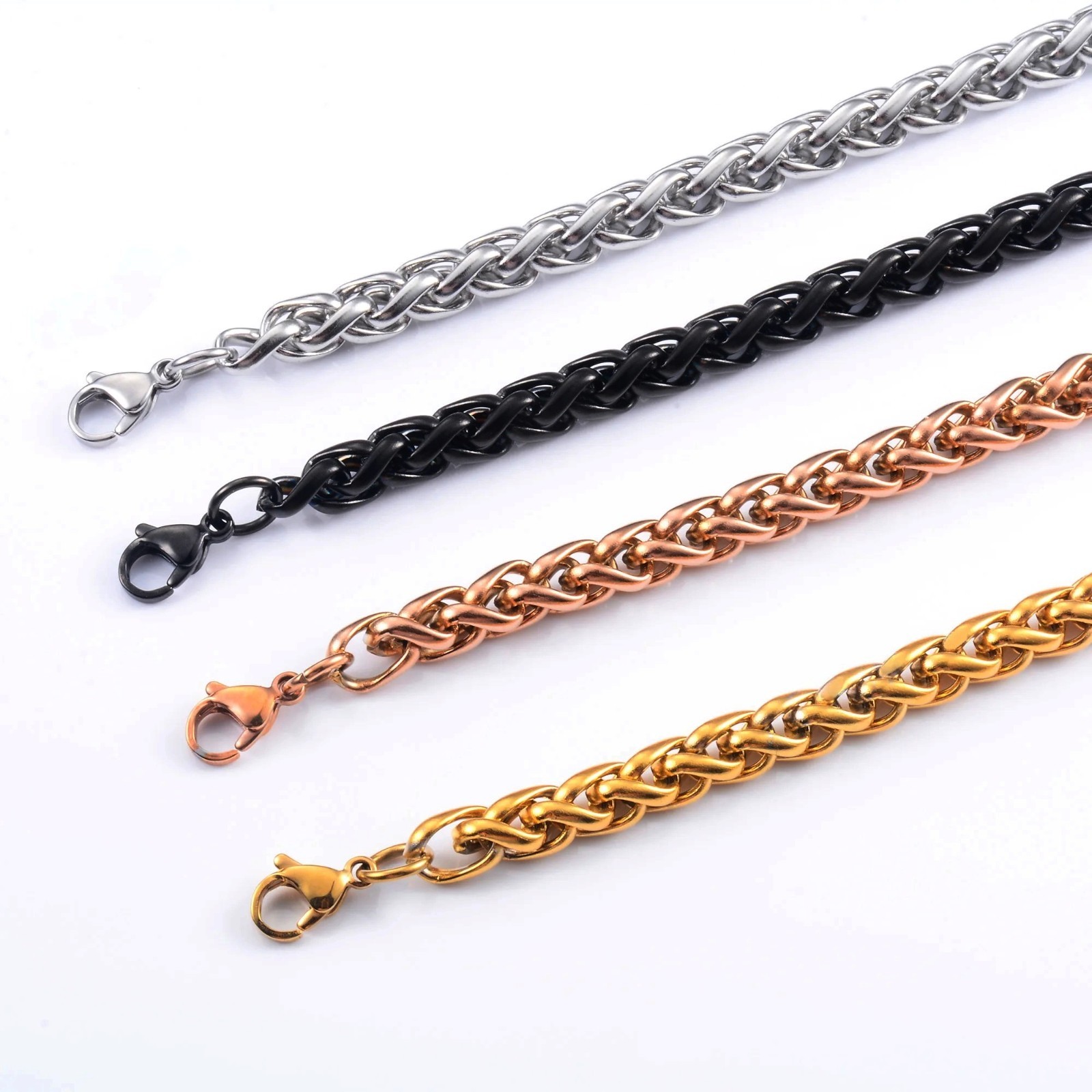 Foxtail Waterproof Necklace Silver/Gold Men Women, Braided Chain Stainless Steel