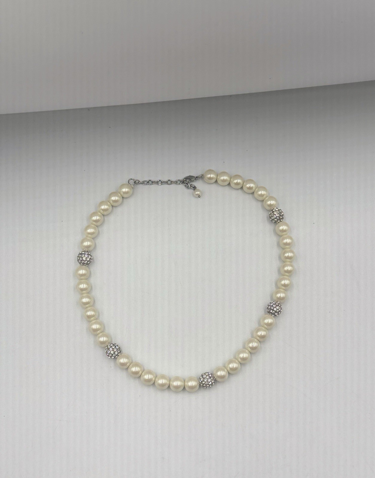 Faux Pearl Crystal Pavé Beaded Statement Necklace Wedding Bridal Silver