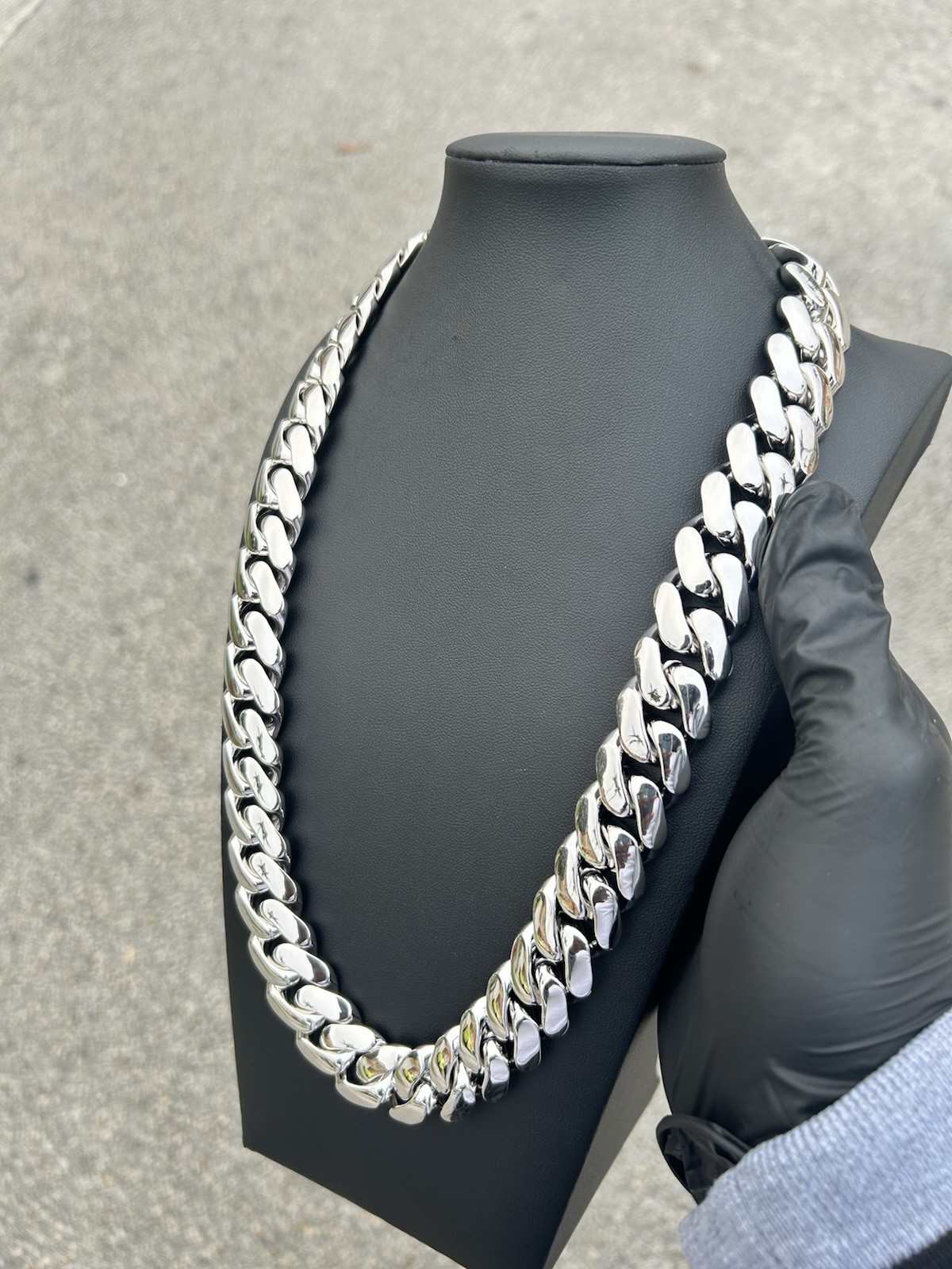 20mm White Gold Cuban Link Chain & Bracelet Set 24in Necklace 7/8in