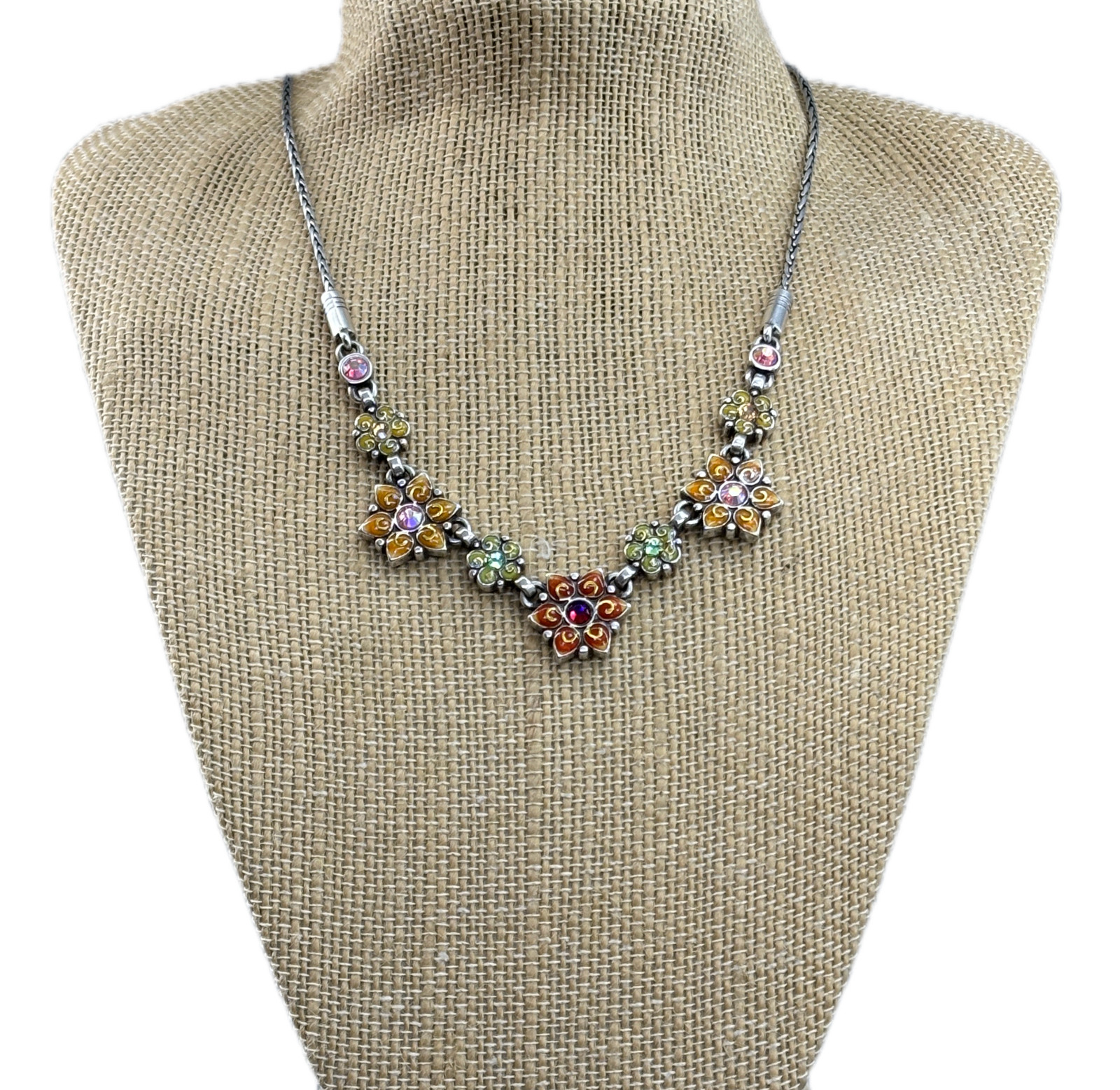 Brighton GARDEN OF EDEN Floral Multicolor Enamel & Crystal Necklace-14/16in-30g