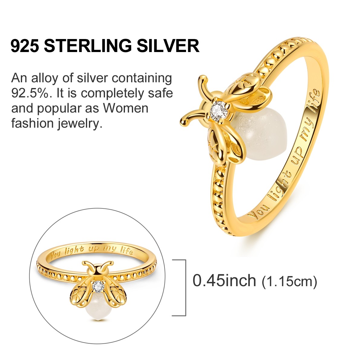 LAZA 925 Sterling Silver Luminous Firefly Finger Ring AAA CZ Women Jewelry