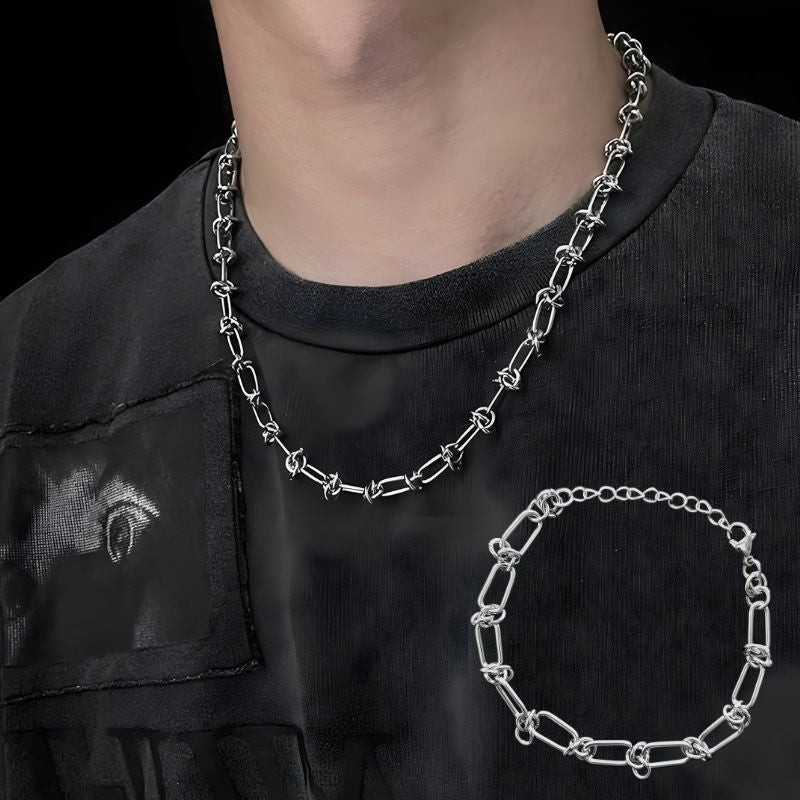 Bike Chain Necklace & Bracelet Set Rave Punk Gothic Chain Jewellery Y2K