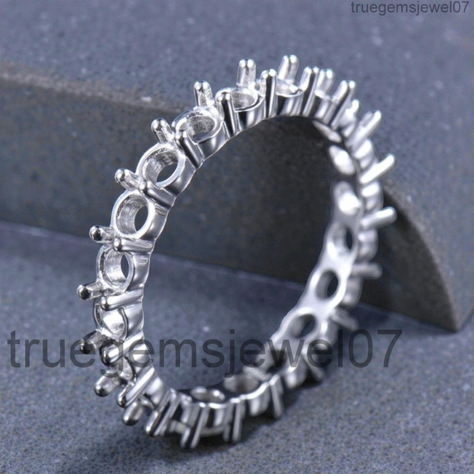 925 Silver Full Eternity Ring Mount 2-4mm Round Stone Setting Engagement Ring