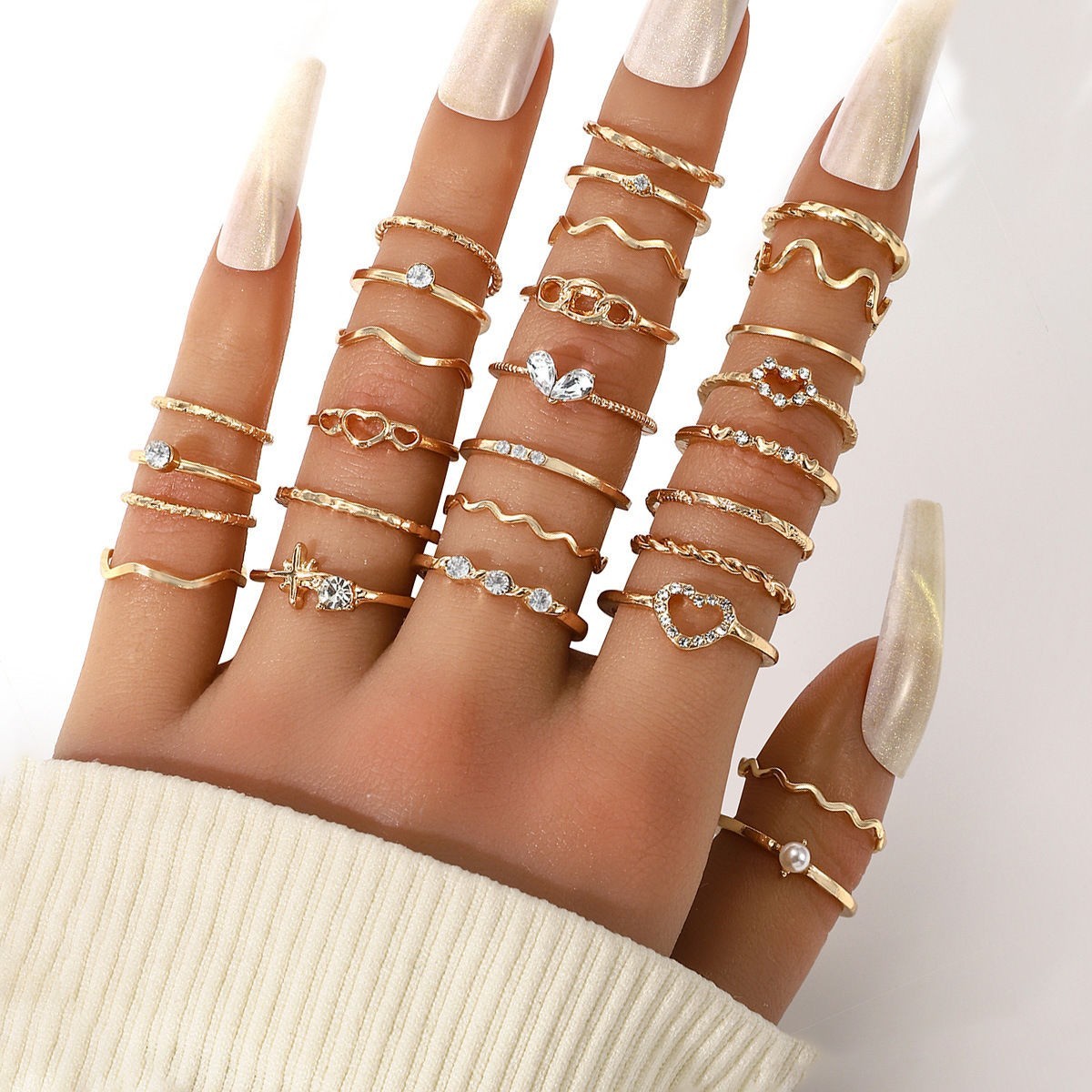 Gold Tone Rings Set 28 Different Styles for Women Stackable Hypoallergenic