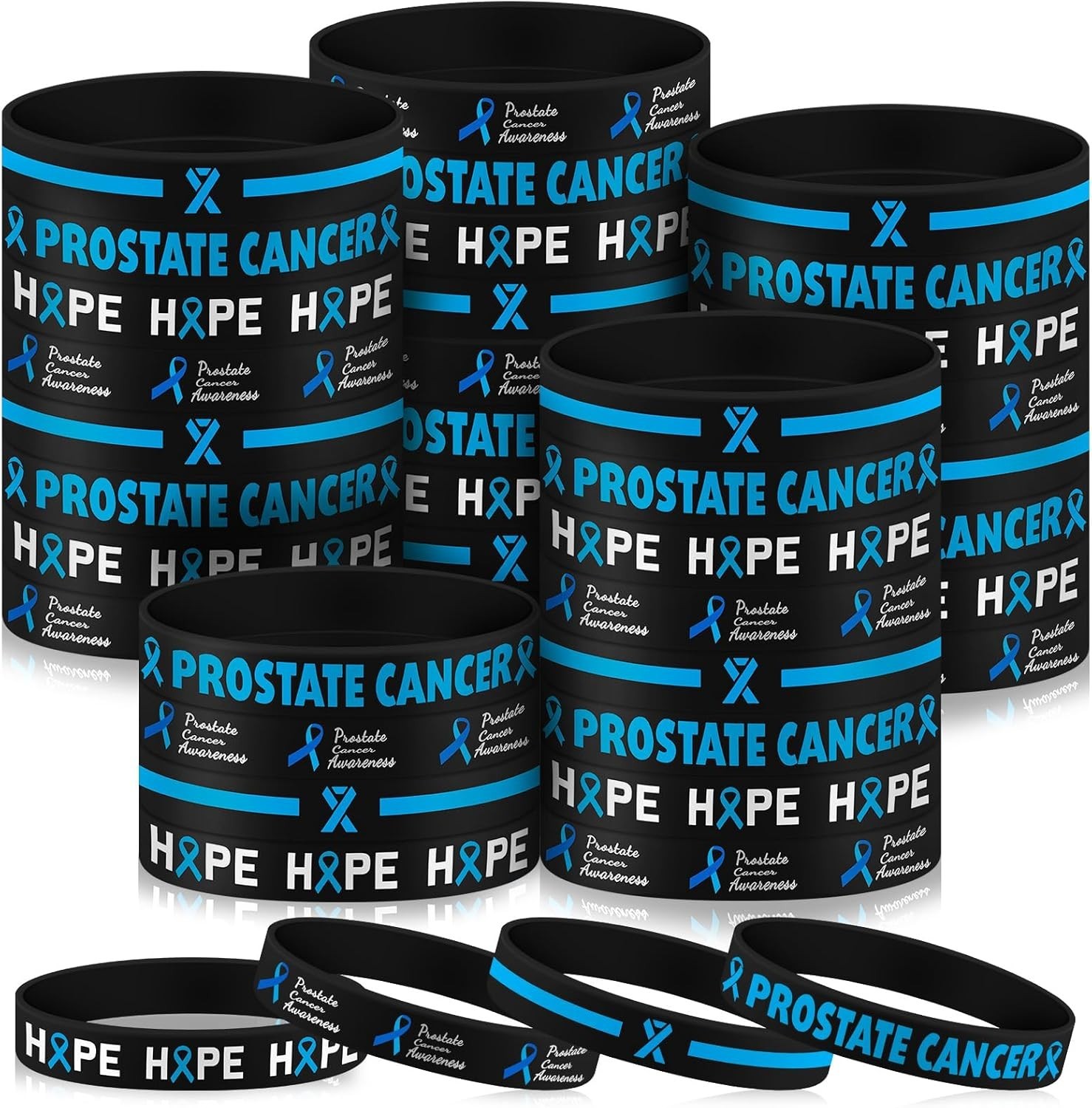 Lunmon 120 Pcs Prostate Cancer Silicone Bracelets Bulk Prostate Black Blue Ri