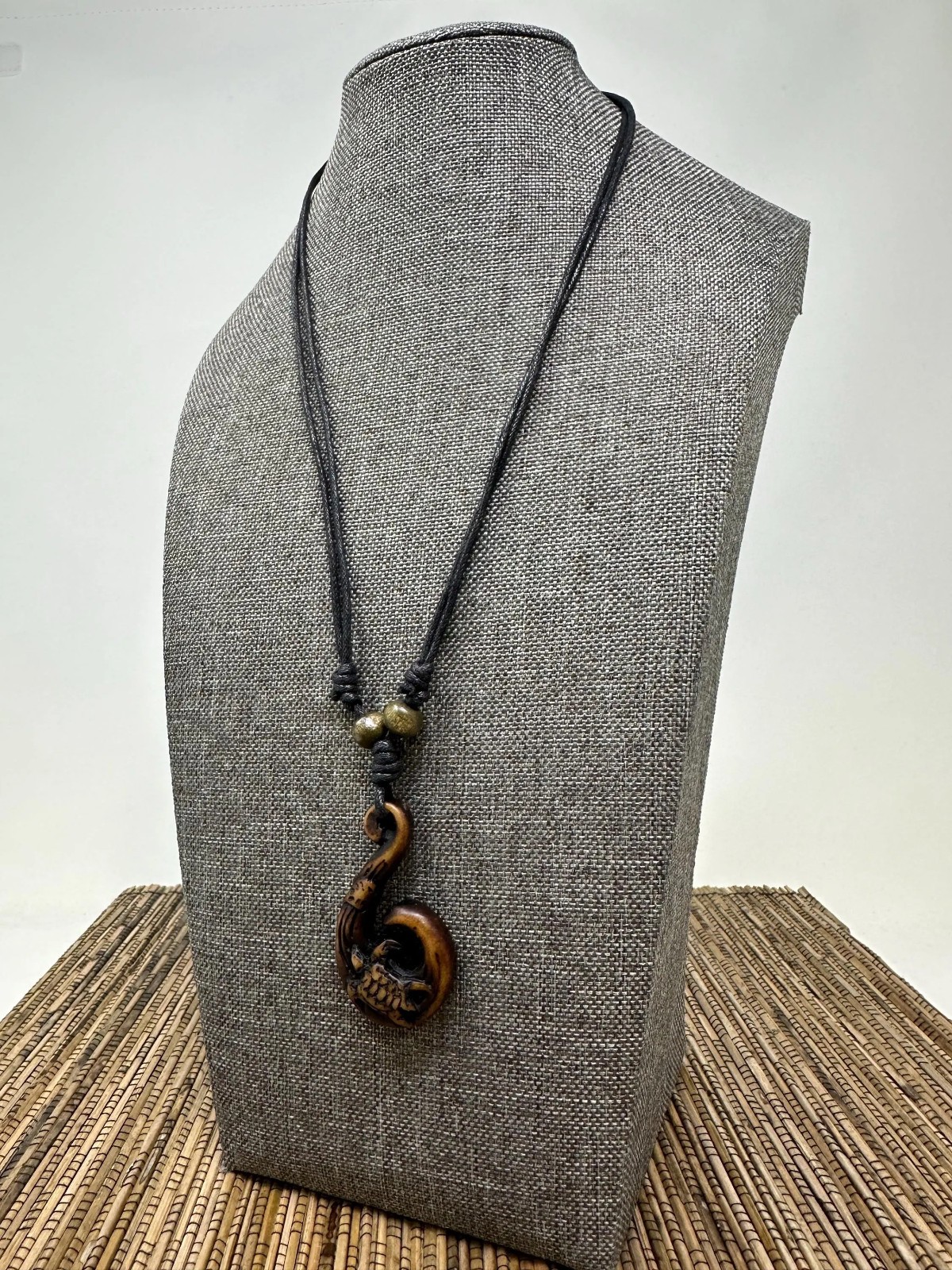 Wave Pendant Necklace – Turtle Carving | Resin Surfer Boho Jewelry Adjustable 18