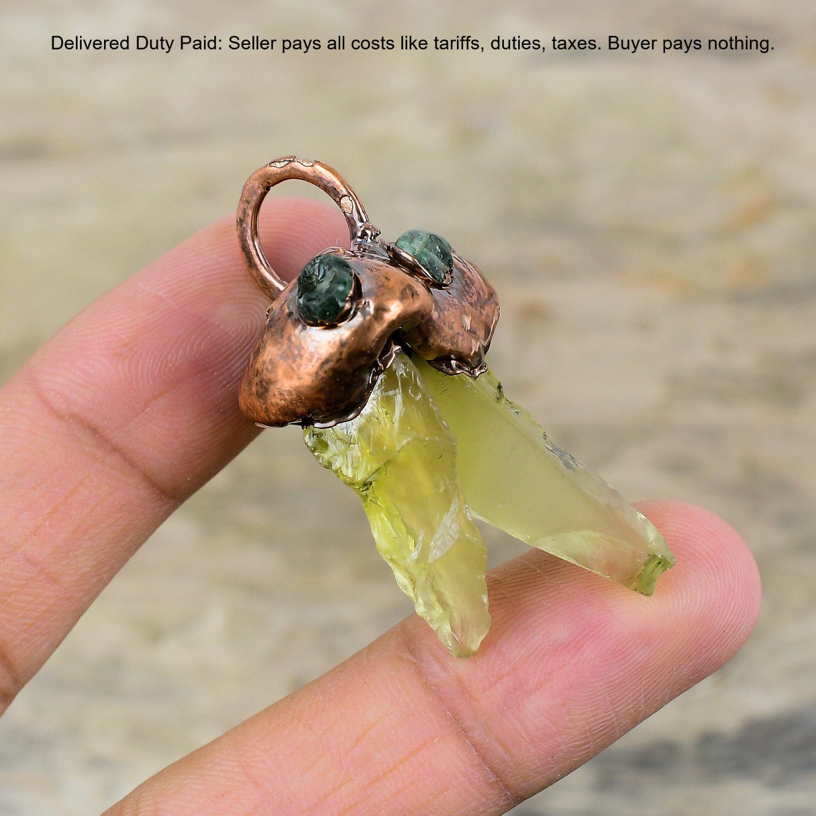 New Year Sale Copper Natural Green Amethyst Rough Electroformed Twisted Pendant