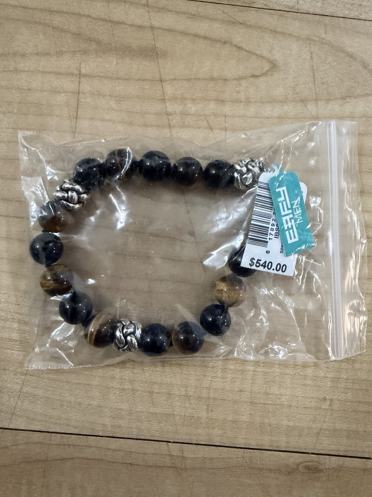 EFFY Tiger’s Eye & Black Beaded Sterling Silver Bracelet Lobster Clasp