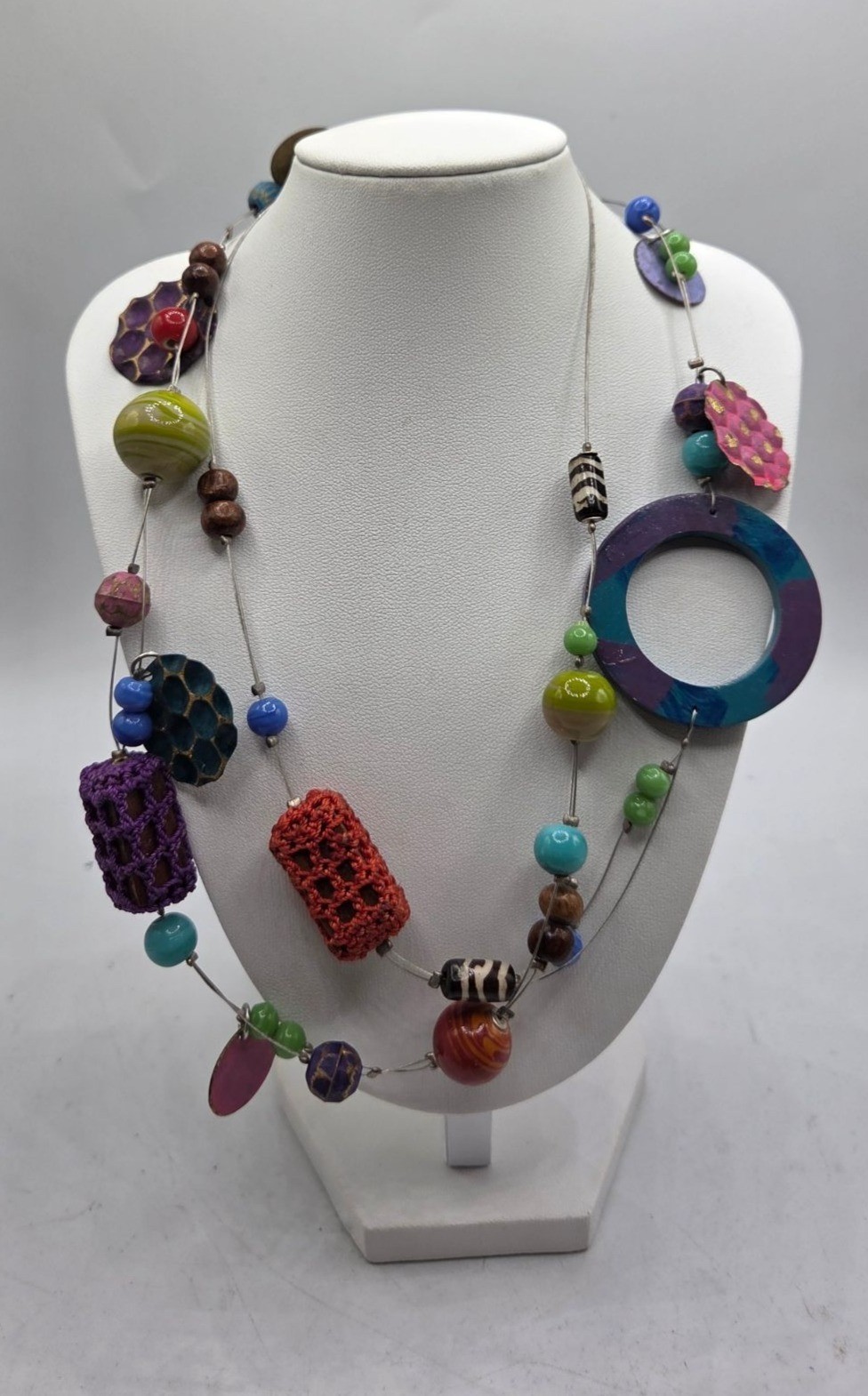 Colorful Beaded Statement Necklace With Mixed Shapes & Textures Multicolor