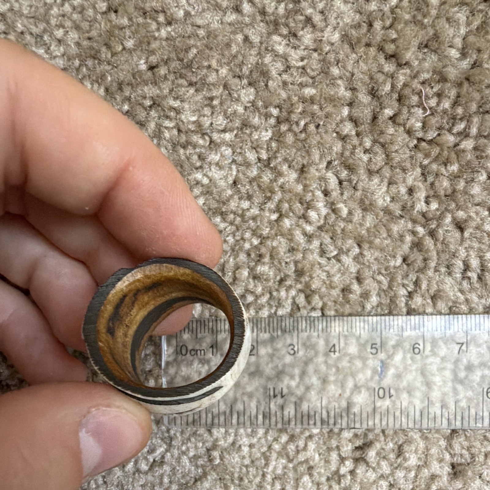 Wood Peace Sign Band Ring Brown & White Size 11 18mm Wide No Stone