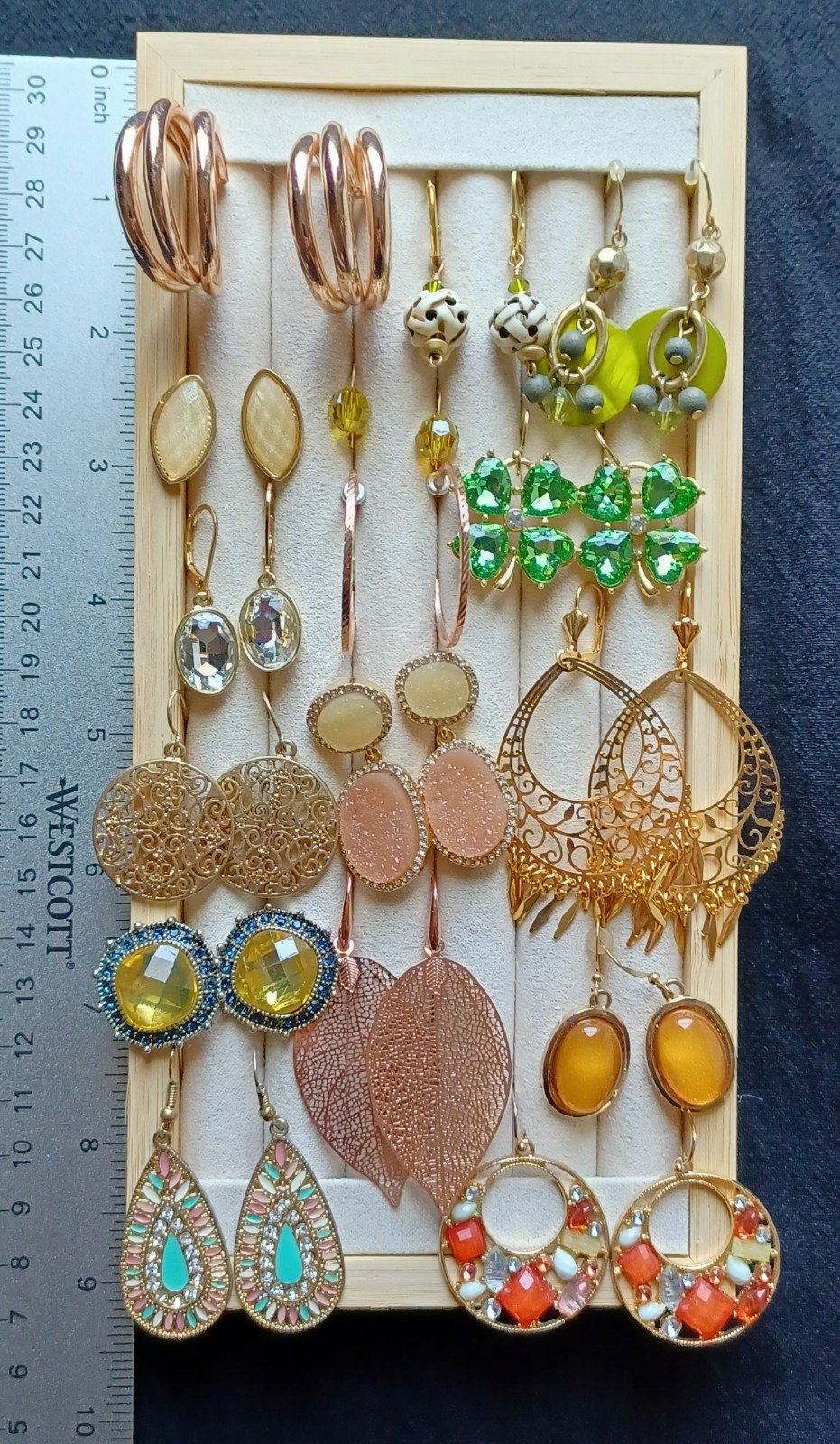 Lot 16 Pairs Pierced Earrings Gold & Rose Tone Mixed Styles Materials & Sizes