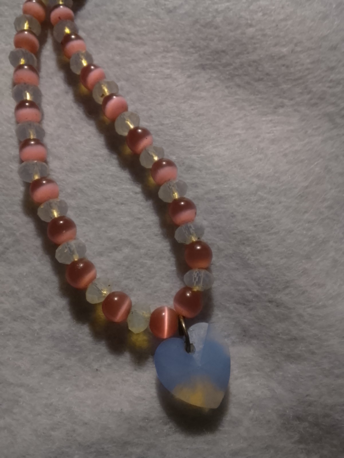 “LOVE & HEARTS” Pink Beaded Necklace White Swarovski Crystal Heart Charm Pendant