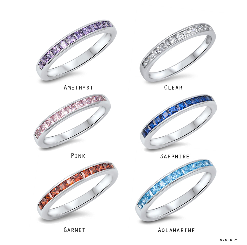 .925 Sterling Silver Princess Cut Cubic Zirconia Promise Ring Size 5 to 10 NEW