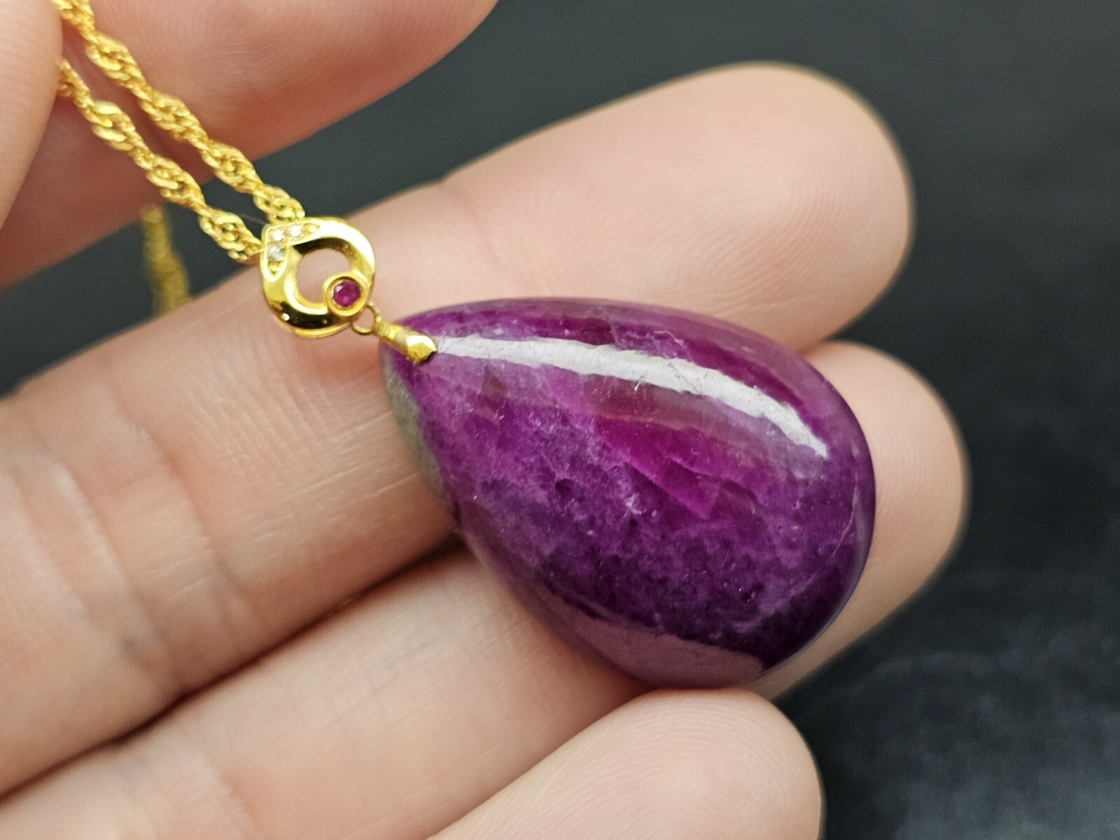 Top Quality Rare Ruby Zoisite Crystal Pendant Necklace Gold Plated S925 Necklace