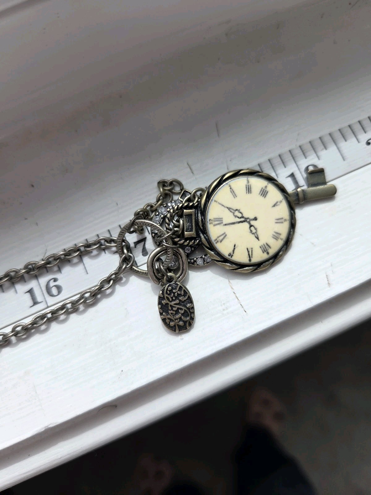 Claire’s Lengthy Pendant Chain Necklace- Clock, Key & Crown-chain Measures 32 In