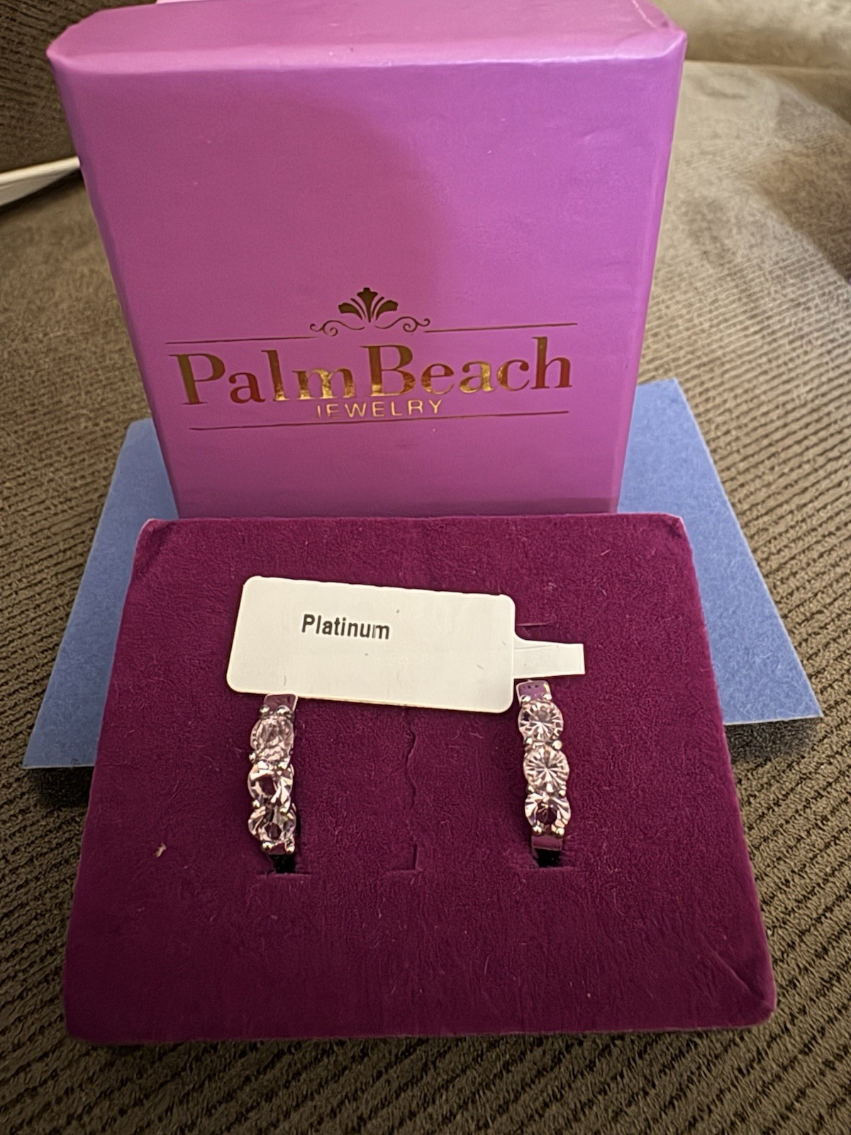 NIB Palm Beach Jewelry Platinum Plated Pink Tourmaline 3/4” Huggie Earrings