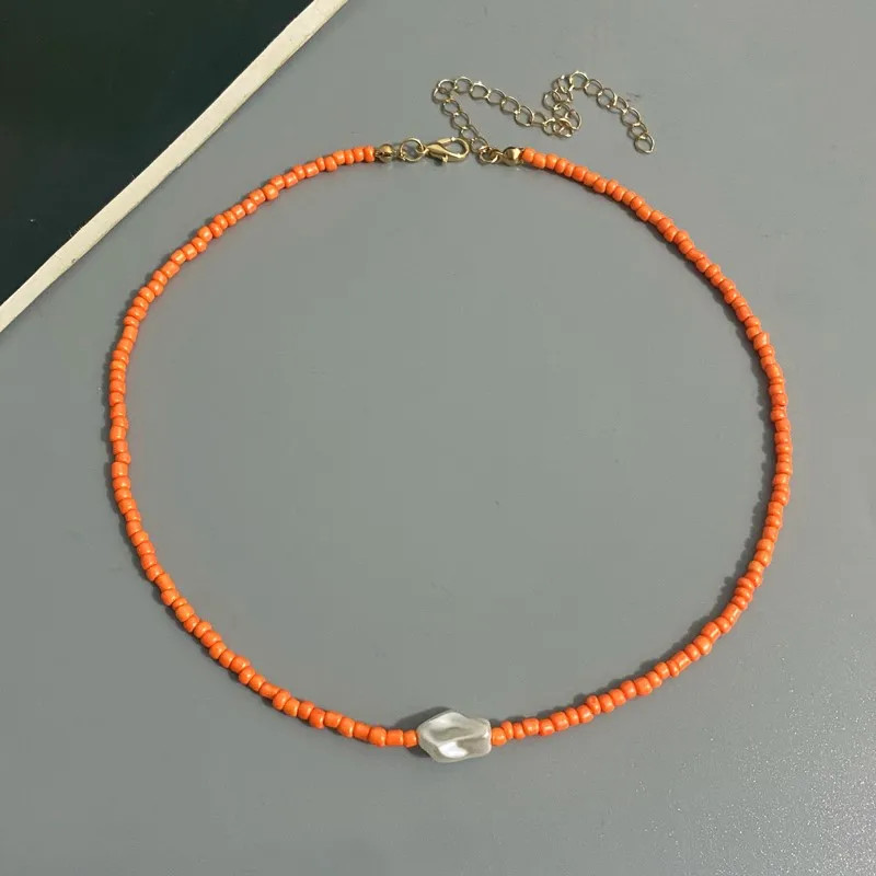 Fashion Boho Beads Necklace Women Imitation Pearl Seed Beaded Strand Short Choke