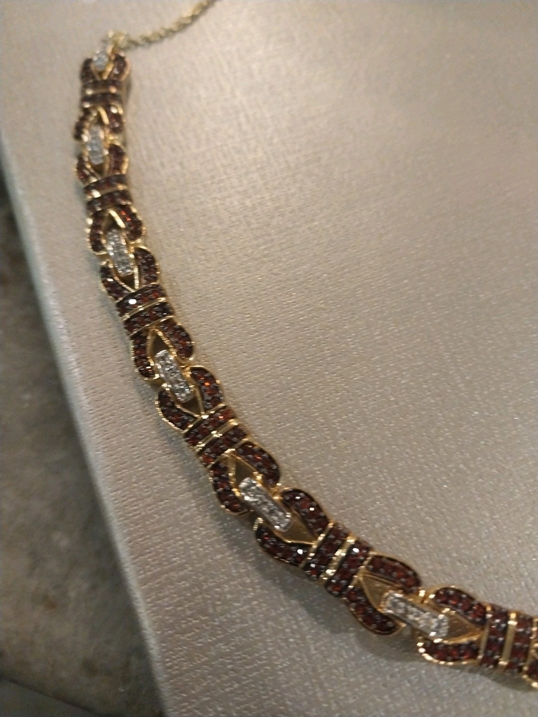 Karis Mozambique Garnet, White Zircon Bow Knot Bracelet in 18K YG Plated (8.00 )