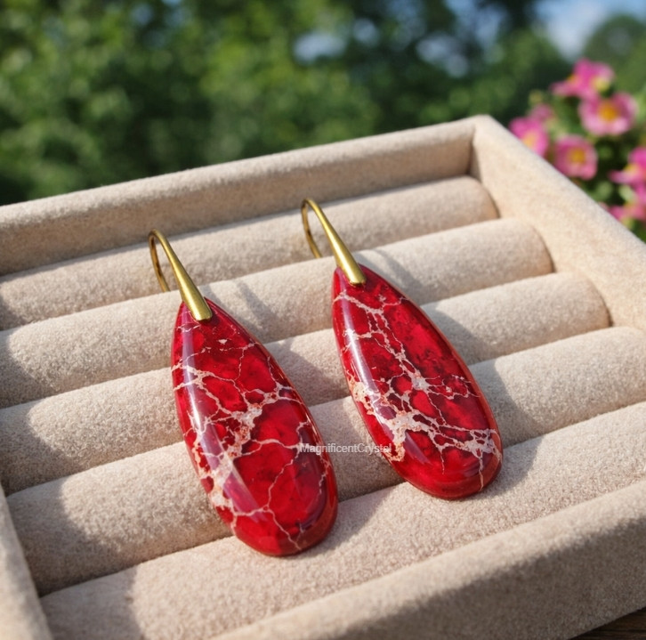 Dainty Red Sea Sediment Jasper Drop Earrings Teardrop Dangle Earring Women Gift
