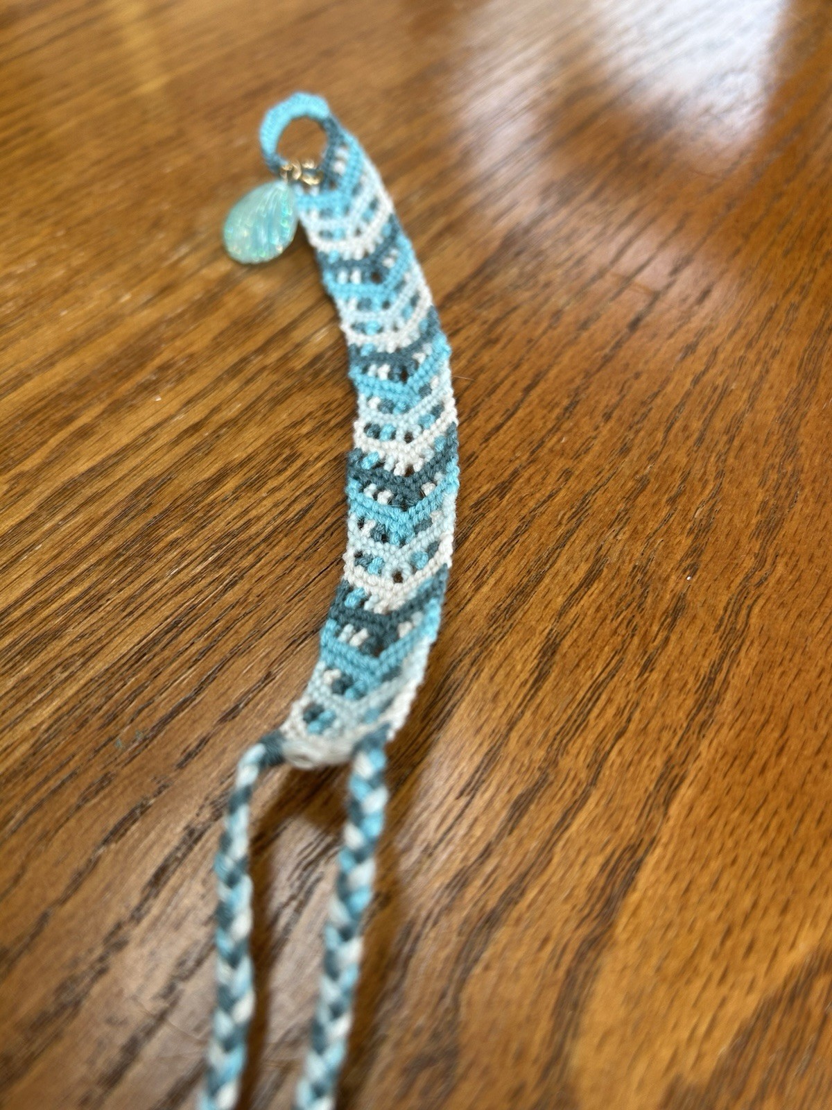 Blue Lagoon Fishtail Friendship Bracelet with Shell Charm | Embroidery Jewelry