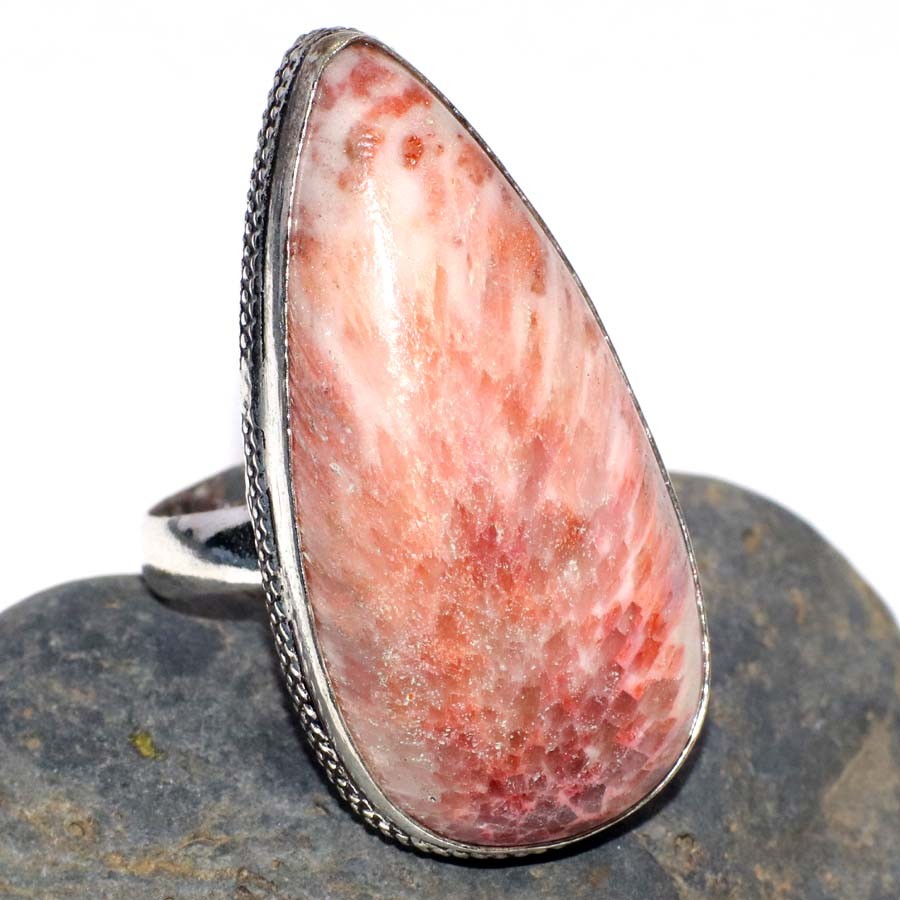 925 Silver Plated Pink Scolecite Ring Handmade Jewelry Size US 9.5 MJ