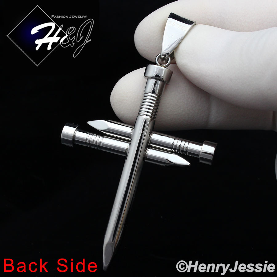 18-36″MEN Stainless Steel 3mm Silver Box Chain Cubic Zirconia Cross Pendant*P104