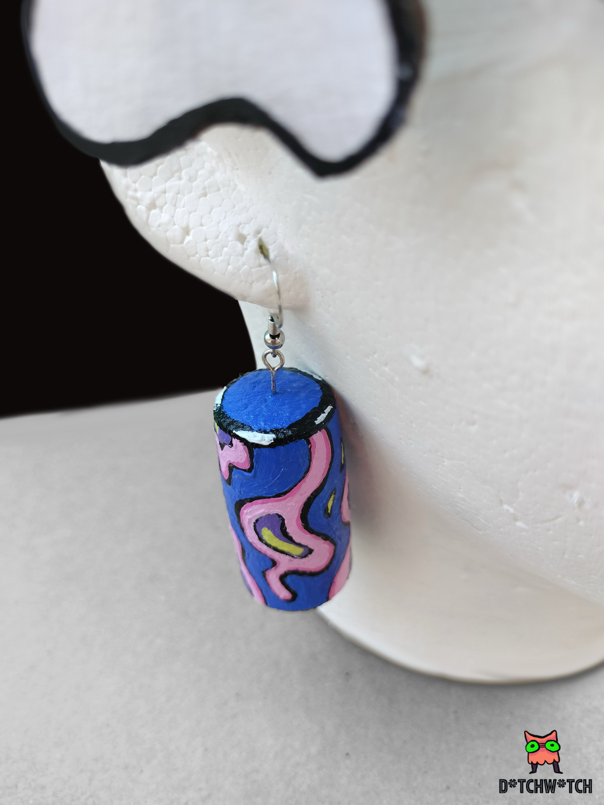 Hand-painted Bottlecork Earrings – Lava, pink & blue (Oil Paint)