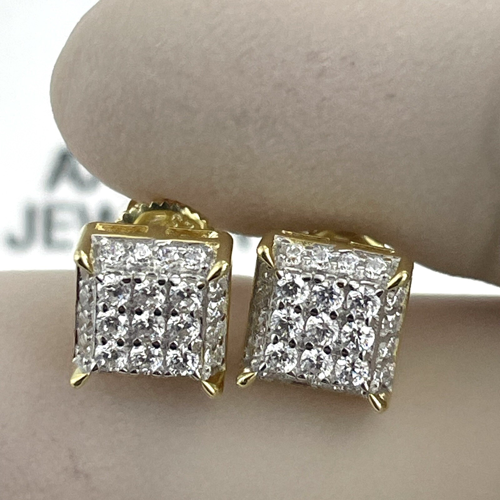 925 STERLING SILVER MEN ICY BLING CUBIC ZIRCONIA 8.2 MM SQUARE EARRING