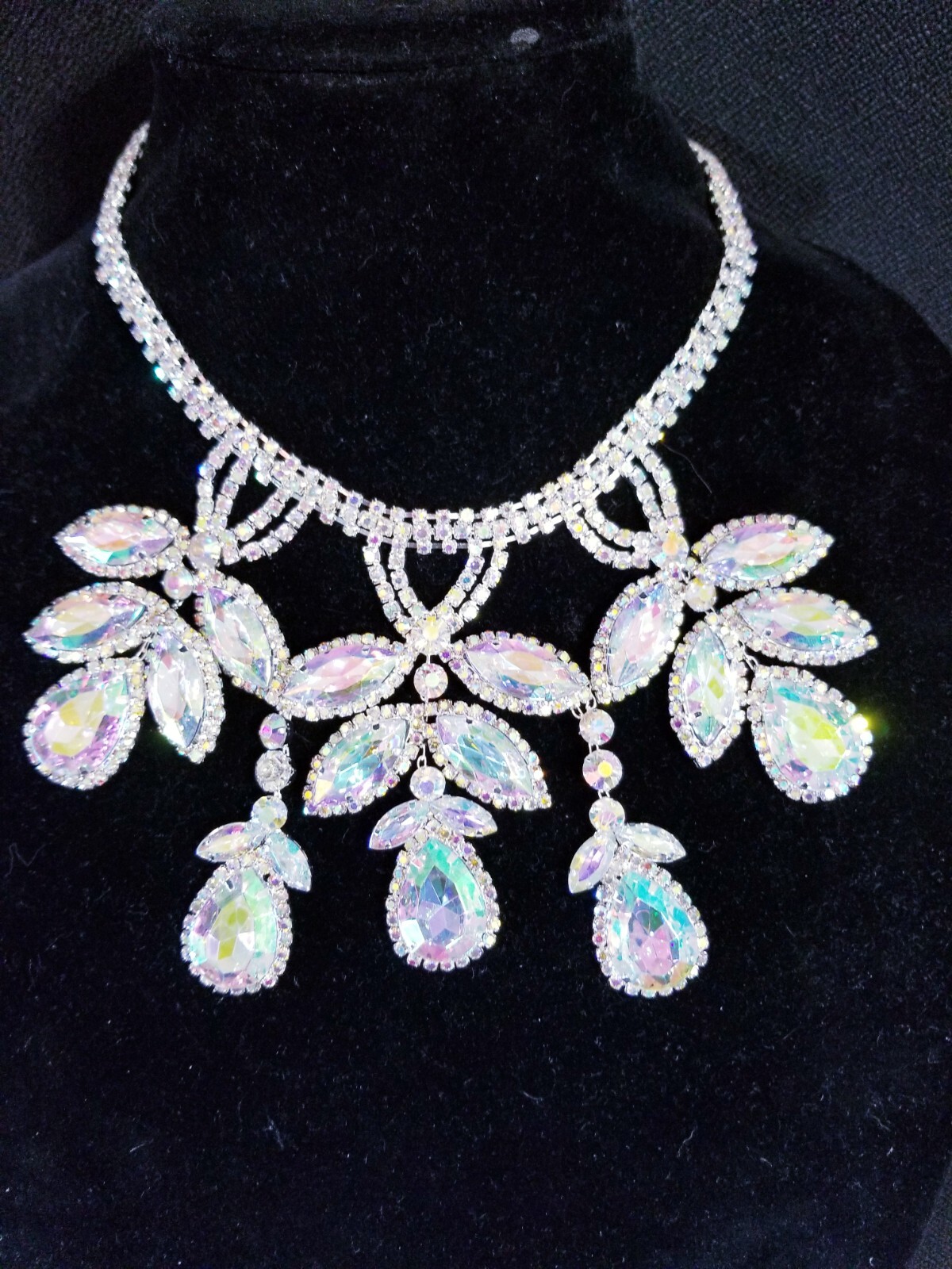 AB Iridescent Choker Rhinestone Crystal Necklace Bridal Prom Pageant