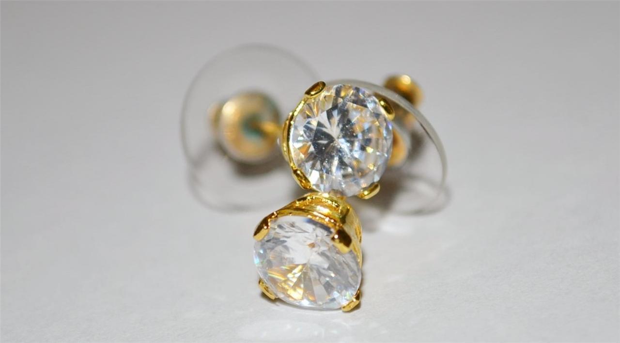 New 14K Yellow Overlay 8mm Round 4.00 cttw Cubic Zirconia Earrings Grade AAA