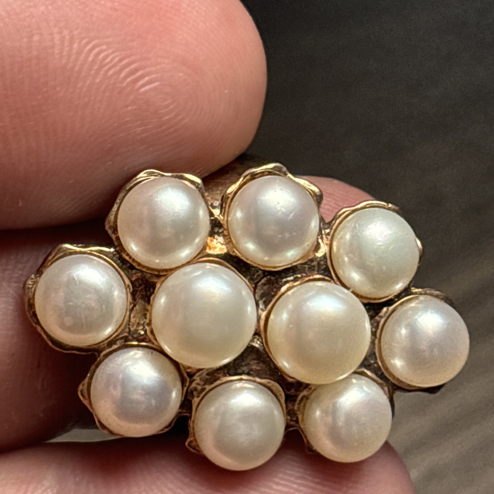 Pearl Elongated Bronze Cluster Ring SIZE 10 MADE IN ITALY Signed Stamped