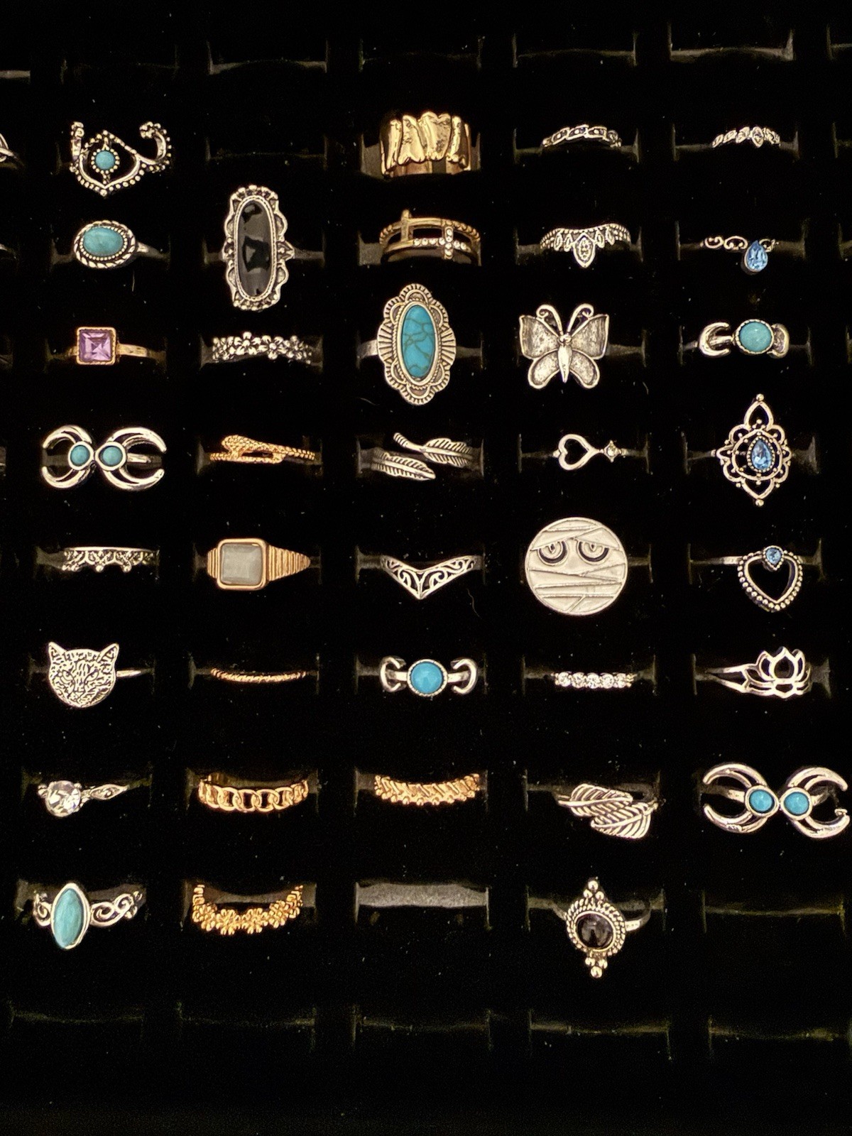 69 PC Boho Style Ring Set With Black Velvet Case