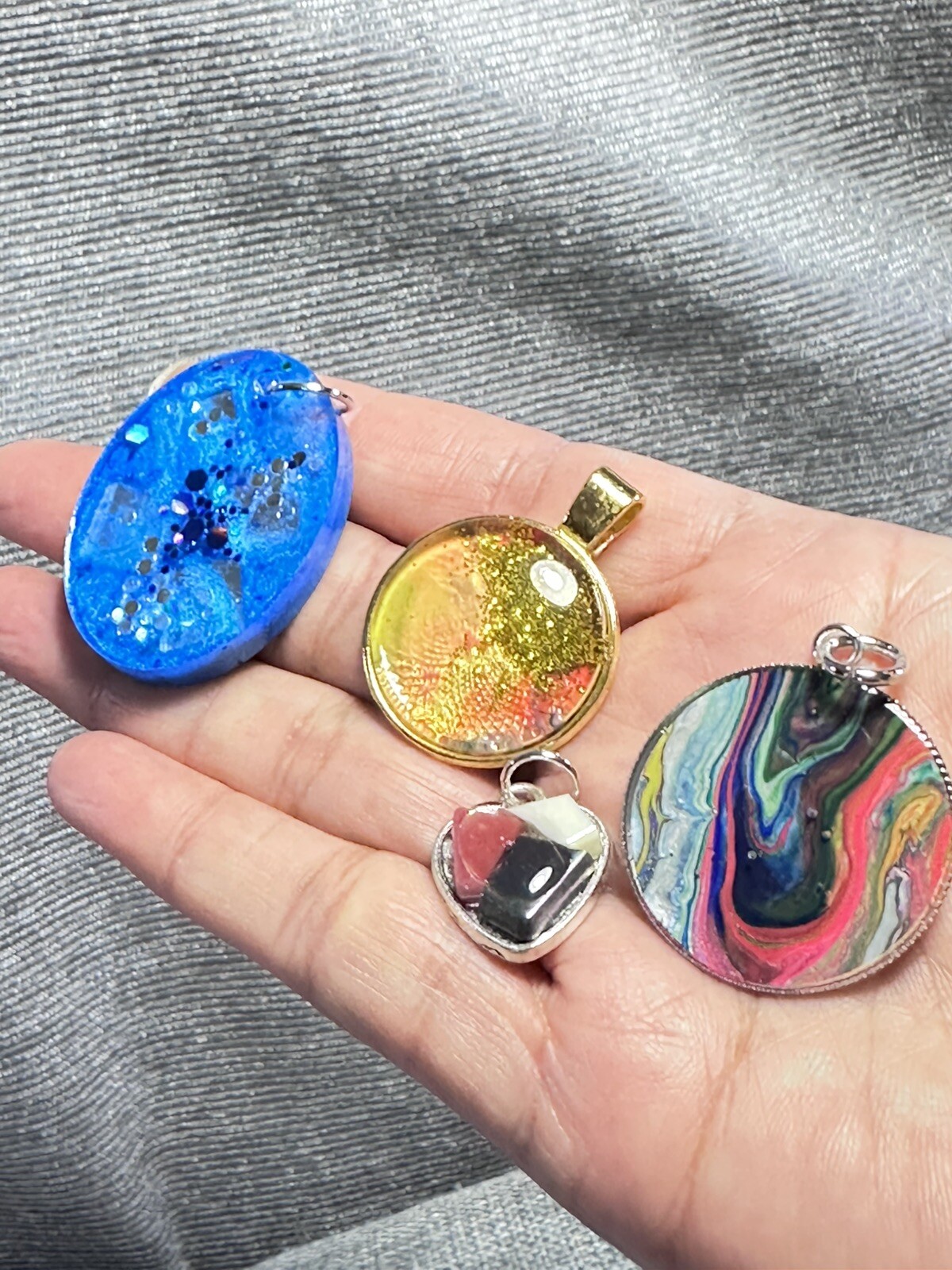 Necklace Pendants Lot Of 4 Assorted Glass Resin Mixed Media Handmade 1646 W