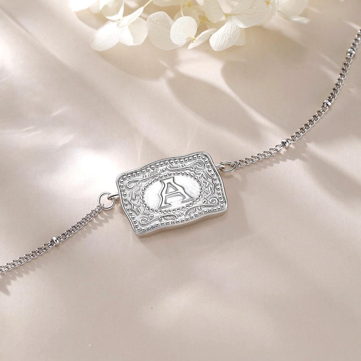 Mini Belt Buckle Necklace with Initial, Personalized Pendant Necklace Western…