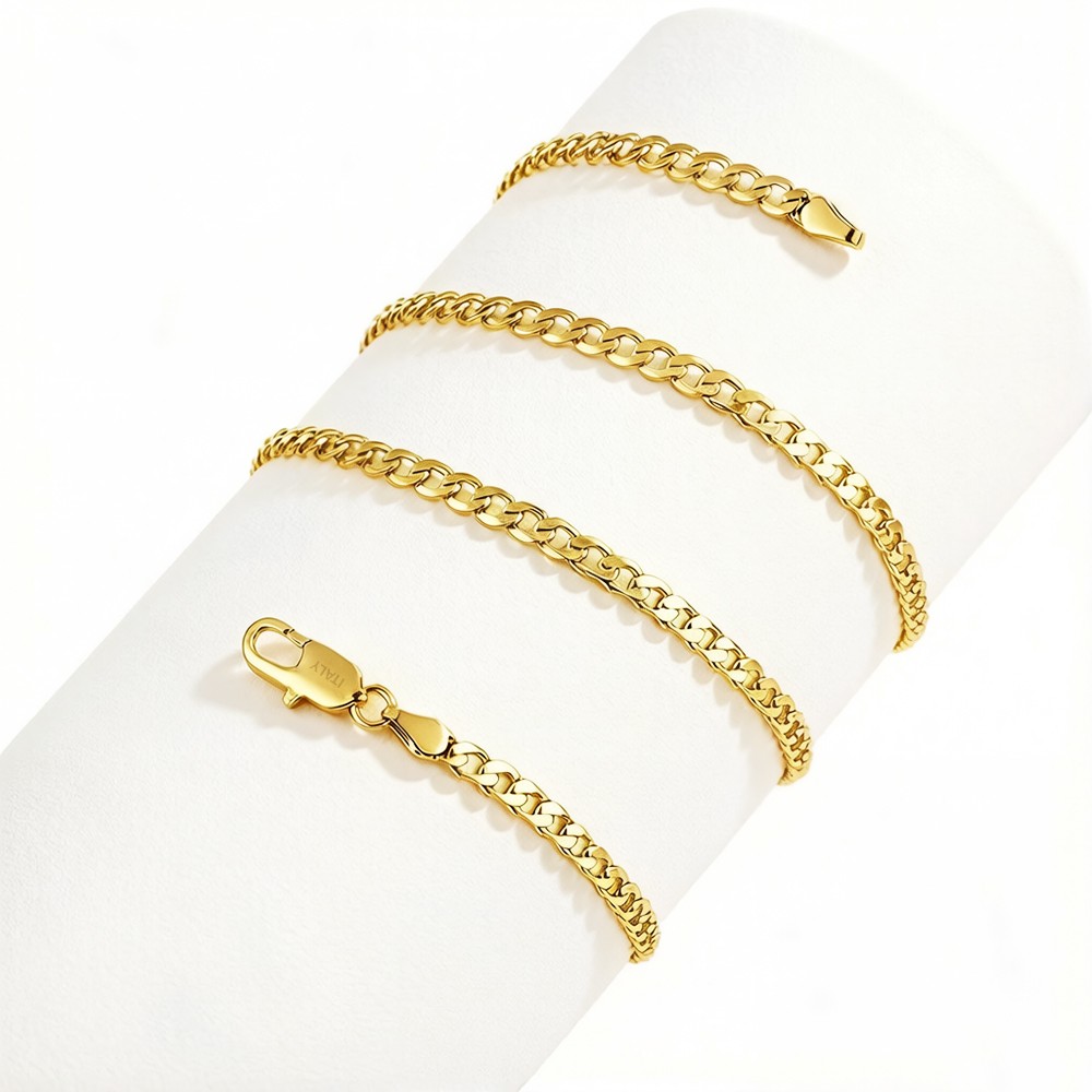 Flat & Thin 18K-GP 925 Sterling Silver 4mm Cuban Link Chain Necklace Curb Chain