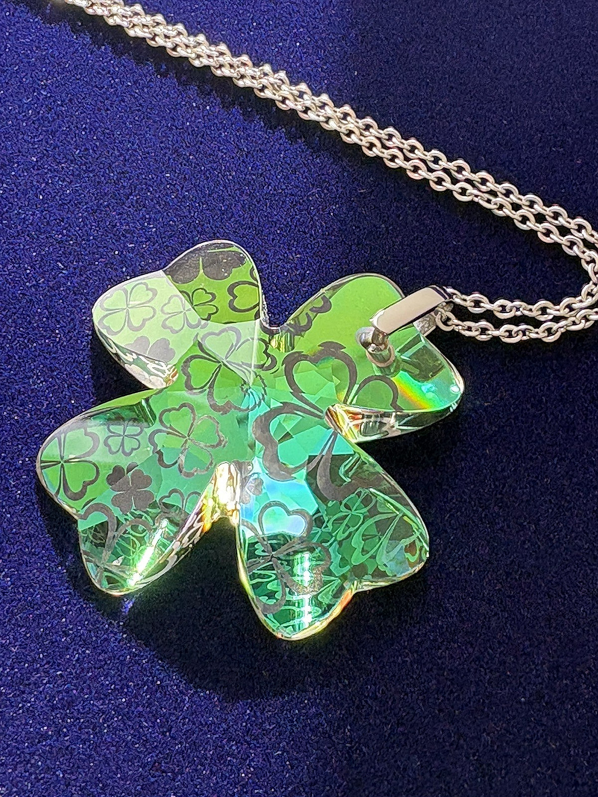 Clover Crystal Pendant Necklace- Vitrail Green Preciosa Bohemian Crystal
